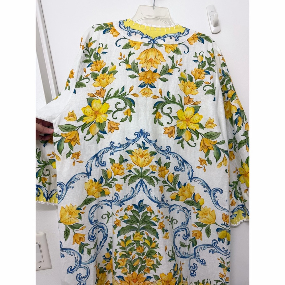 Farm Rio Sicily Scarf Lemon Print Mini Dress Yellow Fruit Floral Linen L - Picture 14 of 16
